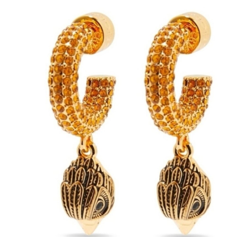 NWT KURT GEIGER LONDON EAGLE HEAD PAVE HOOP EARRINGS W DUST BAG